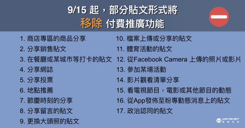 FB 廣告政策更新 - 部分貼文形式將移除付費推廣功能